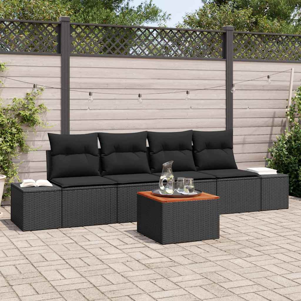 Garden Sofa Set with Cushion 5 pcs Black Poly Rattan