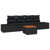 Garden Sofa Set with Cushion 5 pcs Black Poly Rattan