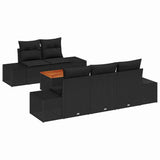 Garden Sofa Set with Cushion 6 pcs Black Poly rattan - Front View