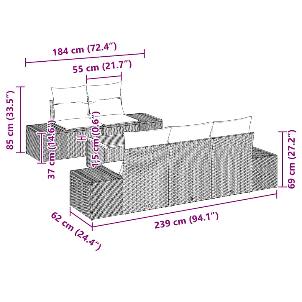 Garden Sofa Set with Cushion 6 pcs Black Poly rattan