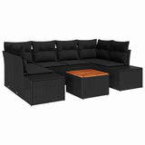 Garden Sofa Set with Cushion 7 pcs Black Poly rattan - Front View