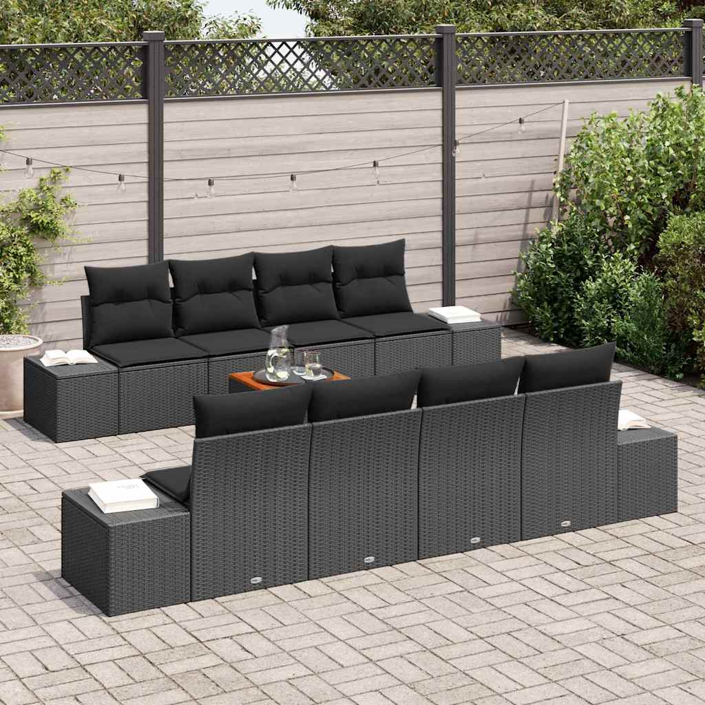 Garden Sofa Set with Cushion 9 pcs Black Poly Rattan