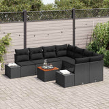 Garden Sofa Set with Cushion 9 pcs Black Poly rattan - Side View