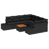 Garden Sofa Set with Cushion 9 pcs Black Poly rattan - Front View