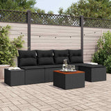 Garden Sofa Set with Cushion 6 pcs Black Poly Rattan