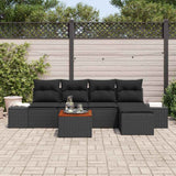 Garden Sofa Set with Cushion 6 pcs Black Poly rattan - Side View