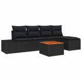 Garden Sofa Set with Cushion 6 pcs Black Poly rattan - Front View