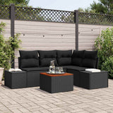 Garden Sofa Set with Cushion 5 pcs Black Poly Rattan