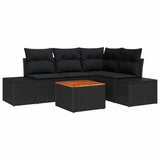 Garden Sofa Set with Cushion 5 pcs Black Poly Rattan