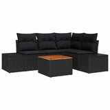 Garden Sofa Set with Cushion 5 pcs Black Poly rattan - Front View