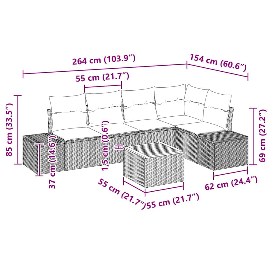 Garden Sofa Set 6 pcs Black Poly Rattan