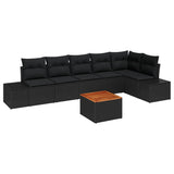 Garden Sofa Set with Cushion 7 pcs Black Poly Rattan