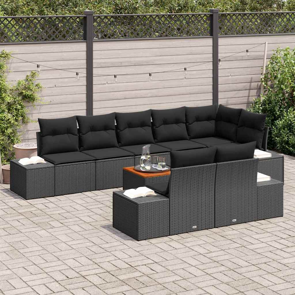 Garden Sofa Set with Cushion 9 pcs Black Poly Rattan