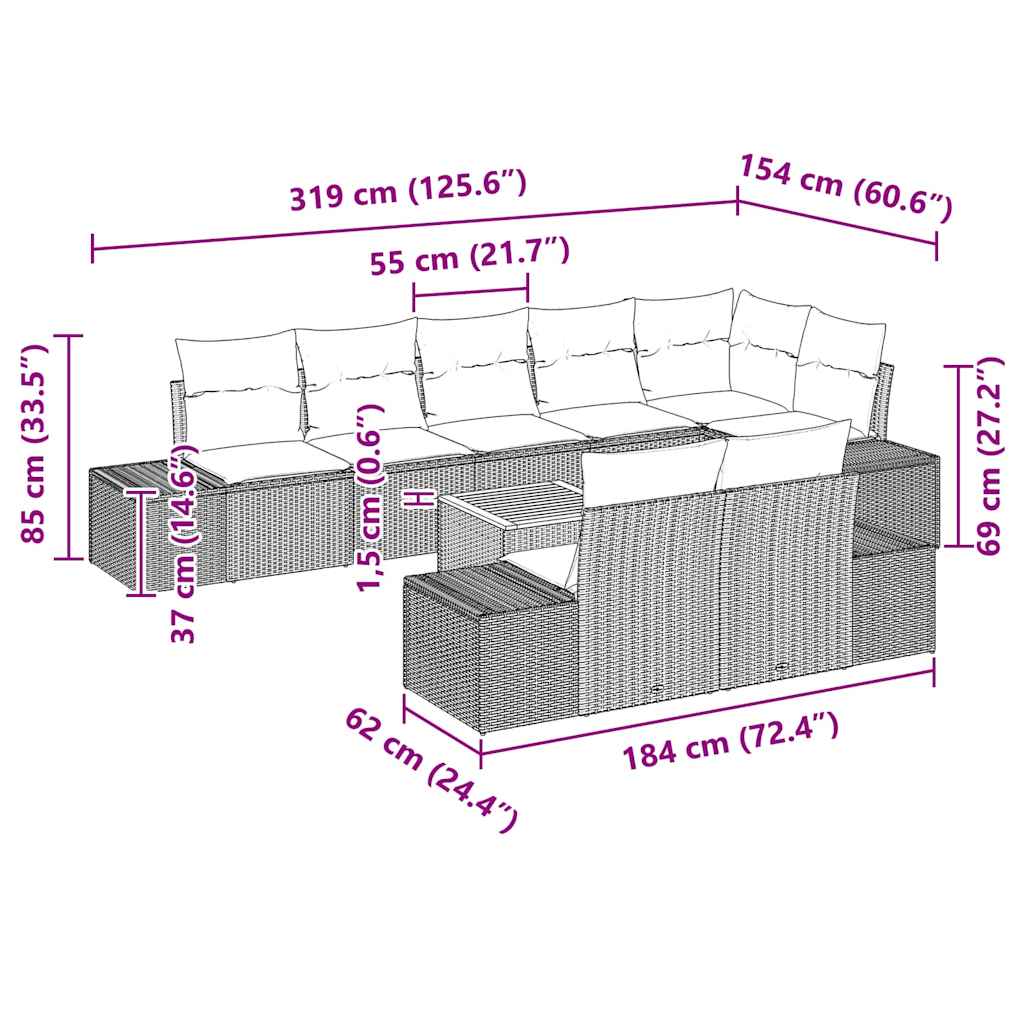 Garden Sofa Set with Cushion 9 pcs Black Poly Rattan