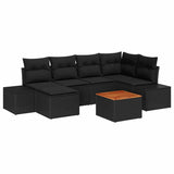 Garden Sofa Set with Cushion 7 pcs Black Poly rattan - Front View