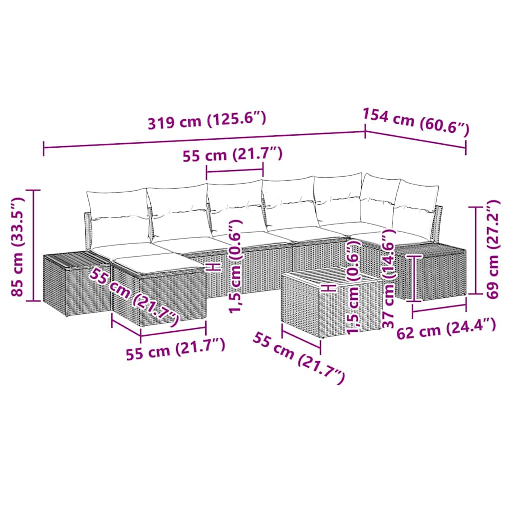Garden Sofa Set 8 pcs Black Poly Rattan