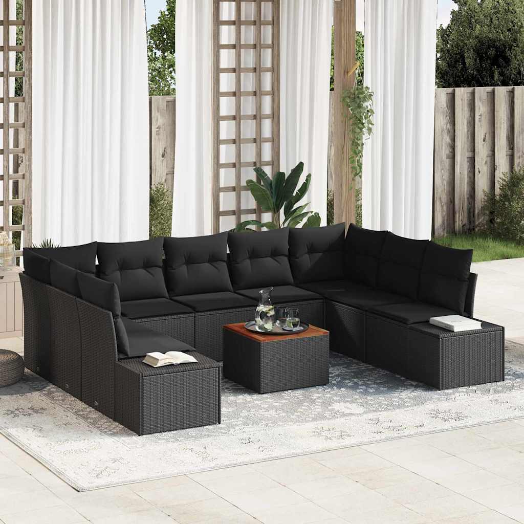 Garden Sofa Set with Cushion 10 pcs Black Poly Rattan
