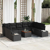 Garden Sofa Set with Cushion 10 pcs Black Poly Rattan