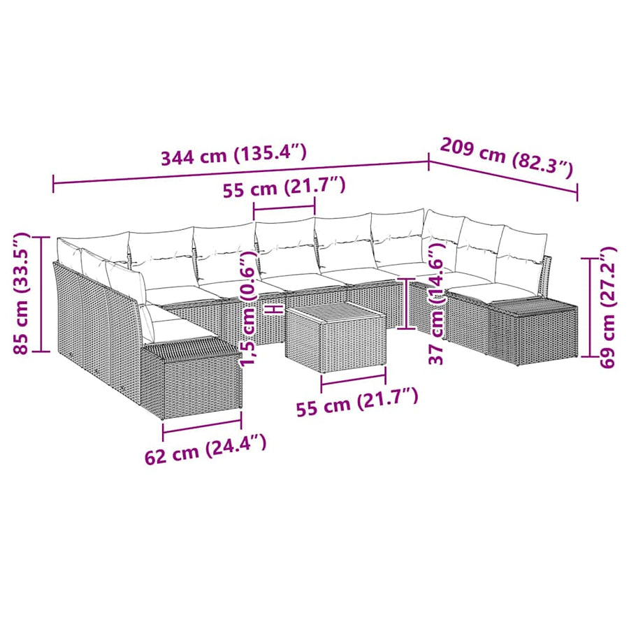 Garden Sofa Set 11 pcs Black Poly Rattan