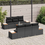 Garden Sofa Set with Cushion 7 pcs Black Poly rattan - Side View