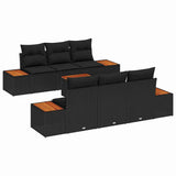 Garden Sofa Set with Cushion 7 pcs Black Poly rattan - Front View