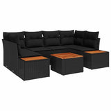 Garden Sofa Set with Cushion 7 pcs Black Poly rattan - Front View