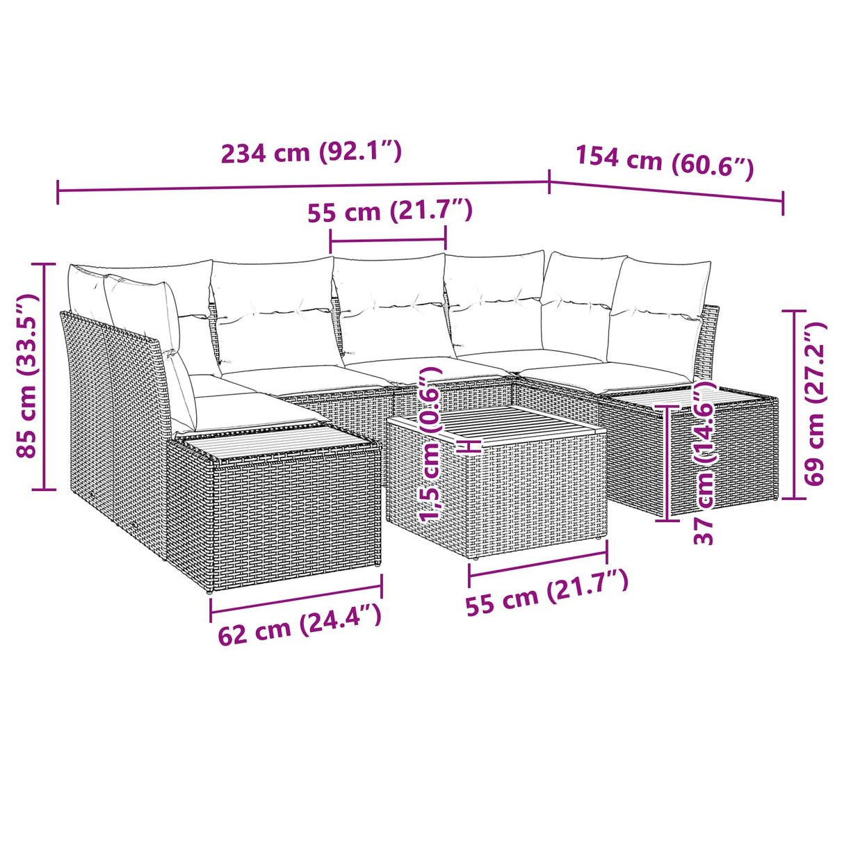 Garden Sofa Set with Cushion 7 pcs Black Poly rattan