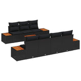 Garden Sofa Set with Cushion 8 pcs Black Poly rattan - Front View