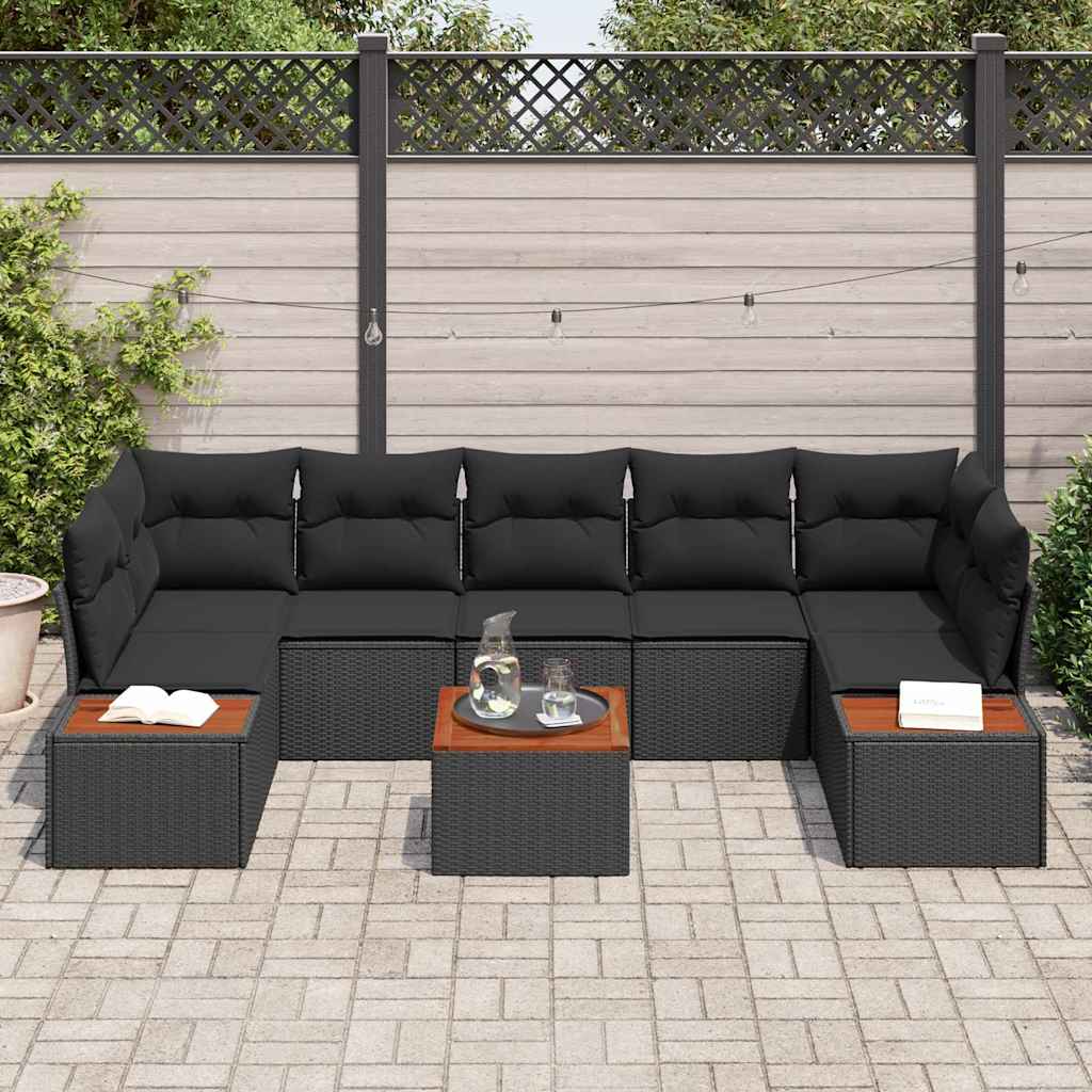 Garden Sofa Set with Cushion 8 pcs Black Poly rattan
