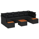 Garden Sofa Set with Cushion 8 pcs Black Poly rattan - Front View