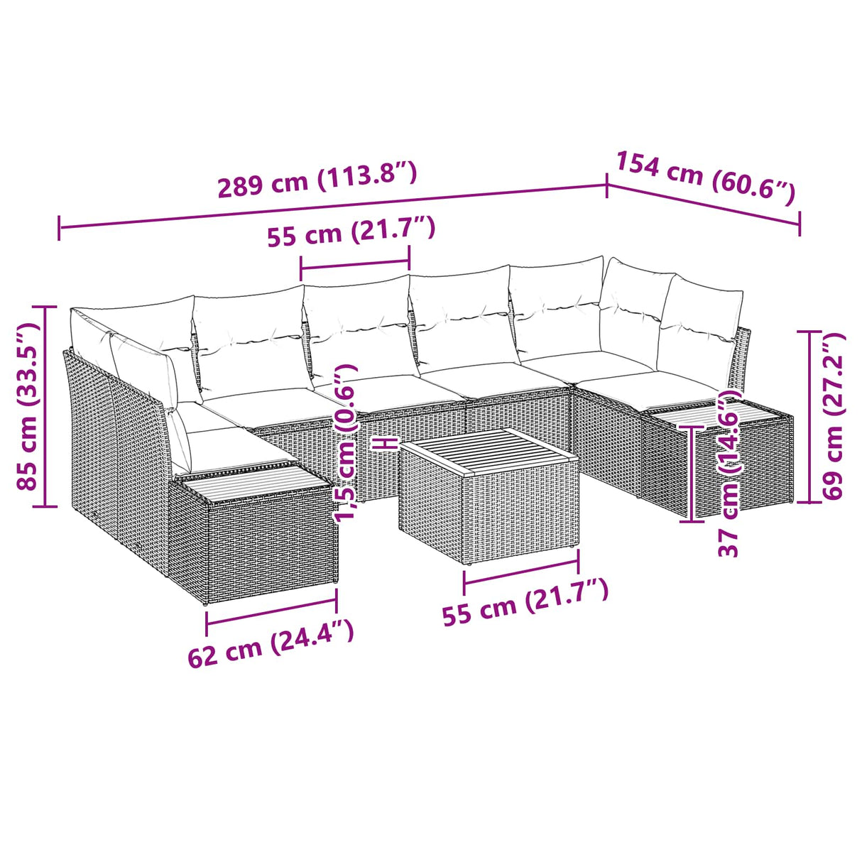 Garden Sofa Set with Cushion 8 pcs Black Poly rattan