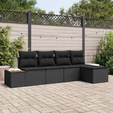 Garden Sofa Set with Cushion 5 pcs Black Poly Rattan