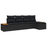 Garden Sofa Set with Cushion 5 pcs Black Poly Rattan - Front View