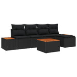 Garden Sofa Set with Cushion 6 pcs Black Poly Rattan - Front View