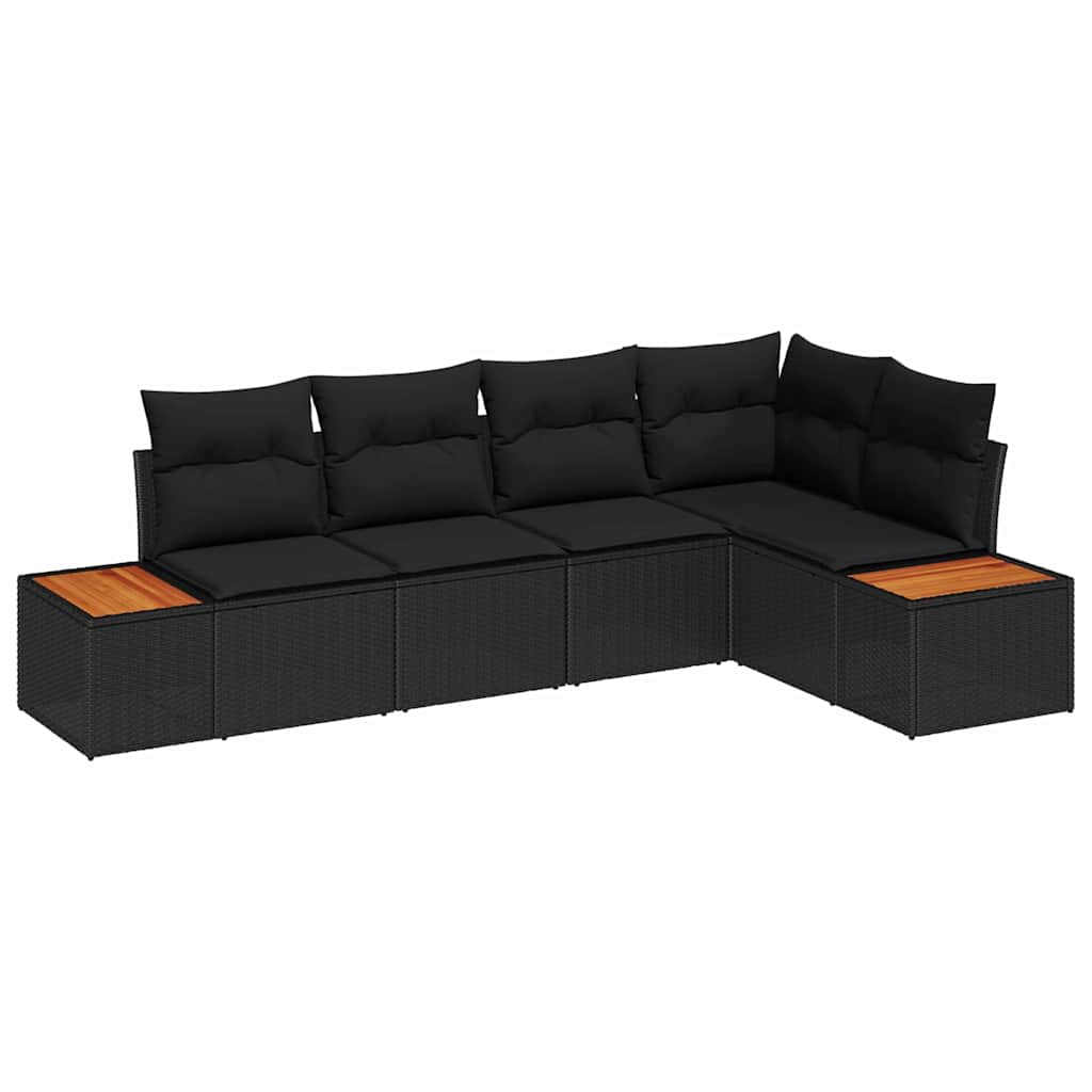 Garden Sofa Set with Cushion 5 pcs Black Poly Rattan