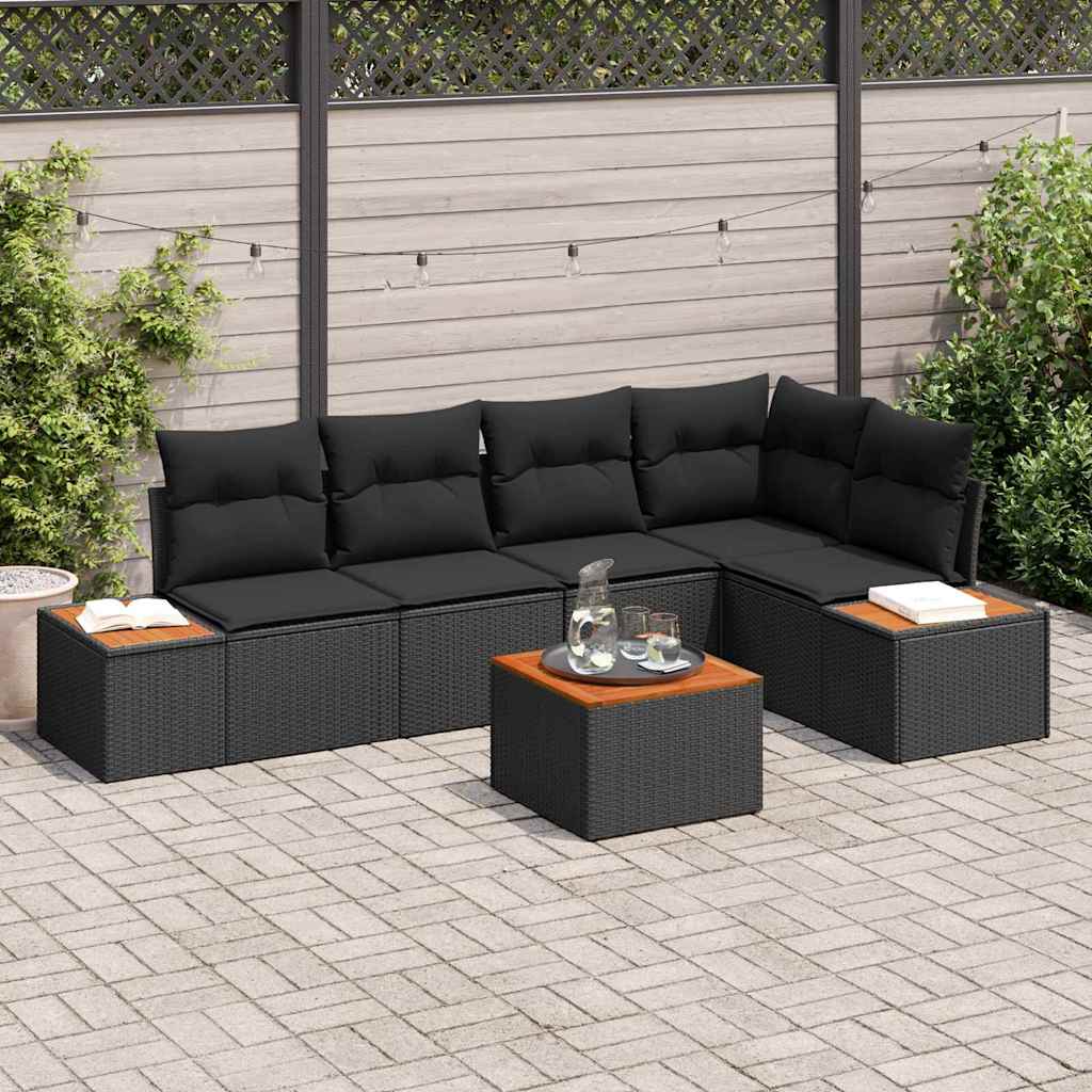 Garden Sofa Set with Cushion 6 pcs Black Poly Rattan