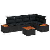 Garden Sofa Set with Cushion 6 pcs Black Poly Rattan - Front View