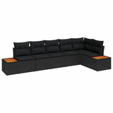 Garden Sofa Set with Cushion 6 pcs Black Poly Rattan - Front View