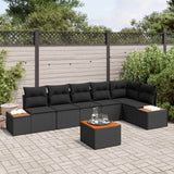Garden Sofa Set with Cushion 7 pcs Black Poly Rattan