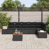 Garden Sofa Set with Cushion 7 pcs Black Poly Rattan - Side View