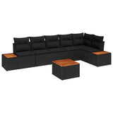 Garden Sofa Set with Cushion 7 pcs Black Poly Rattan - Front View
