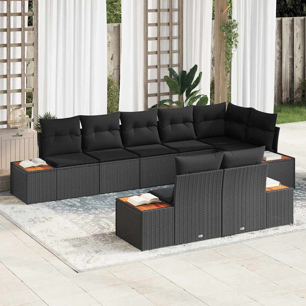Garden Sofa Set with Cushion 8 pcs Black Poly Rattan
