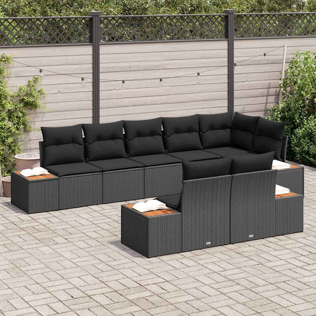 Garden Sofa Set with Cushion 8 pcs Black Poly Rattan