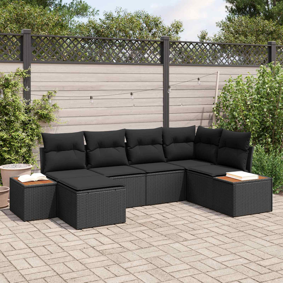 Garden Sofa Set 6 pcs Black Poly Rattan