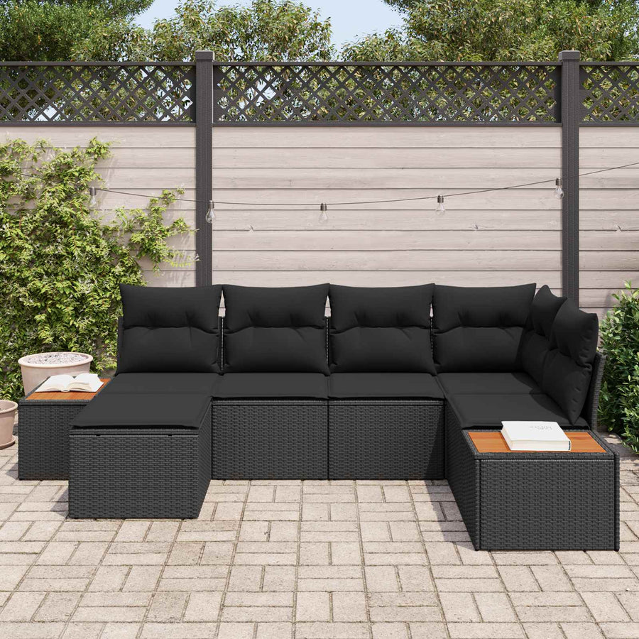 Garden Sofa Set 6 pcs Black Poly Rattan