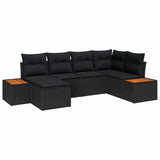 Garden Sofa Set with Cushion 6 pcs Black Poly Rattan - Front View