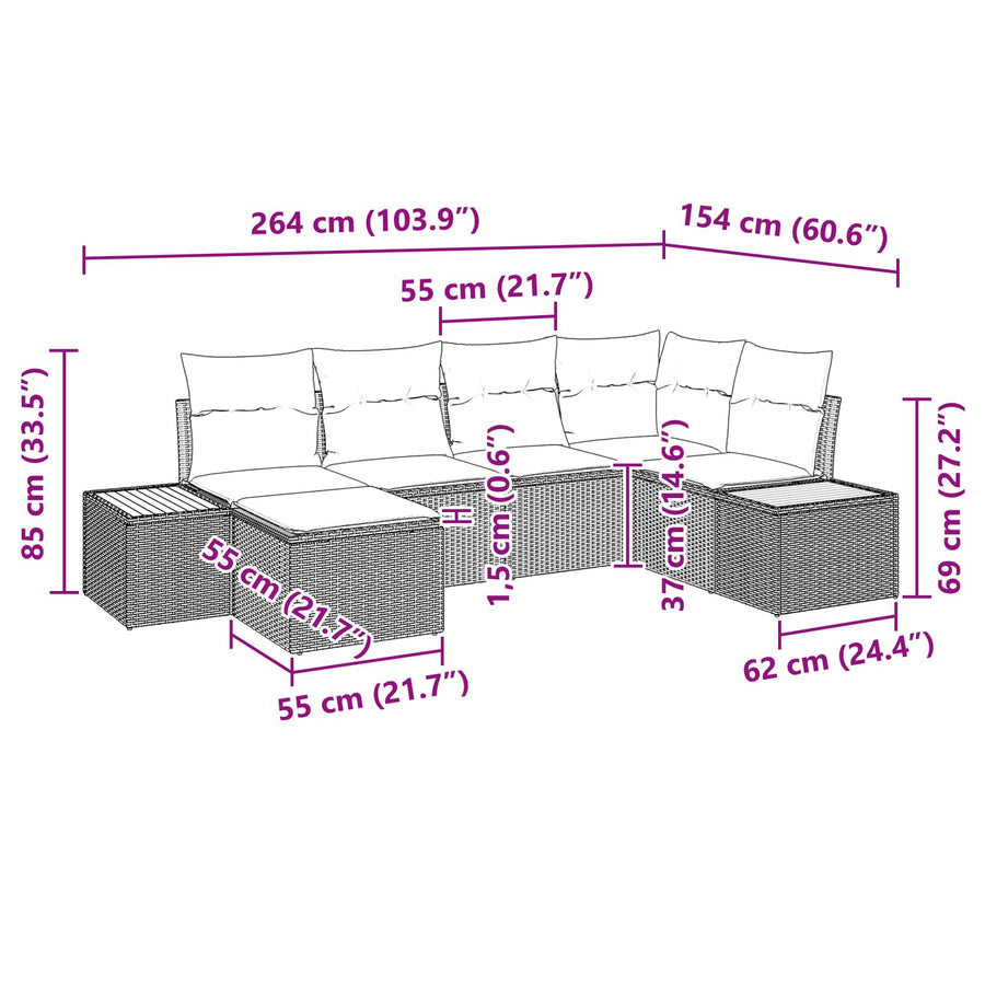 Garden Sofa Set 6 pcs Black Poly Rattan