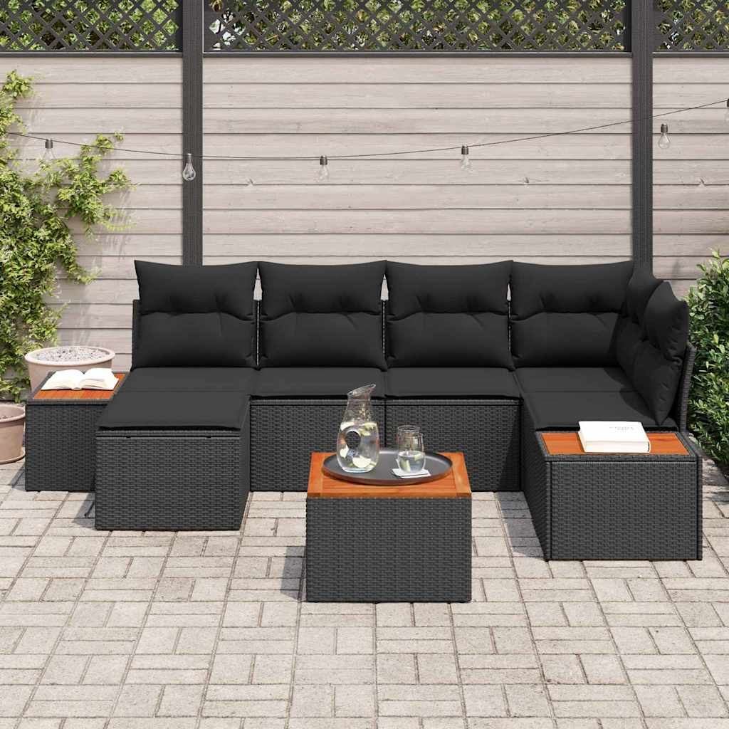 Garden Sofa Set with Cushion 7 pcs Black Poly Rattan