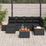 Garden Sofa Set with Cushion 7 pcs Black Poly Rattan - Side View