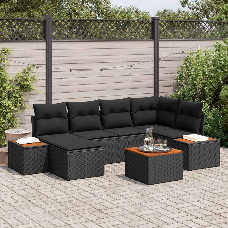 Garden Sofa Set 7 pcs Black Poly Rattan